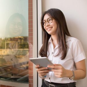 Asian student student discuss in library of university